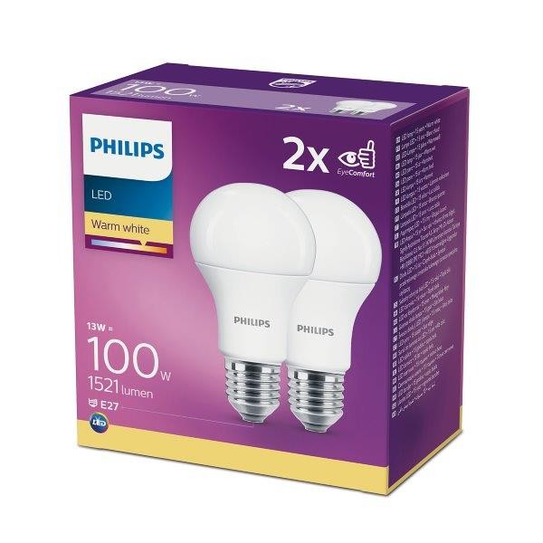 Philips 8718699669430 2x LED žárovka 1x13W | E27 | 1521lm | 2700K - double pack, EYECOMFOR - 8718699669430.1 - 1