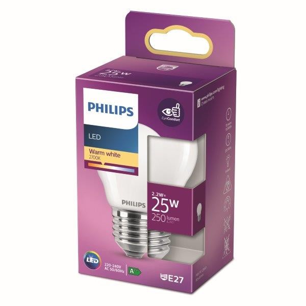 Philips 8718699763459 LED žárovka 1x2,2W | E27 | 250lm | 2700K - teplá bílá, matná bílá, E - 8718699763459.1 - 1