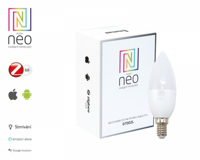 LED žárovka IMMAX Neo E14 5W LED žárovka, E14, 230V, C37, 5W, teplá bílá, stmívatelná, 440 - immax neo 07002l led zarovka 1x5w e14 2700 3000k 2 - 4