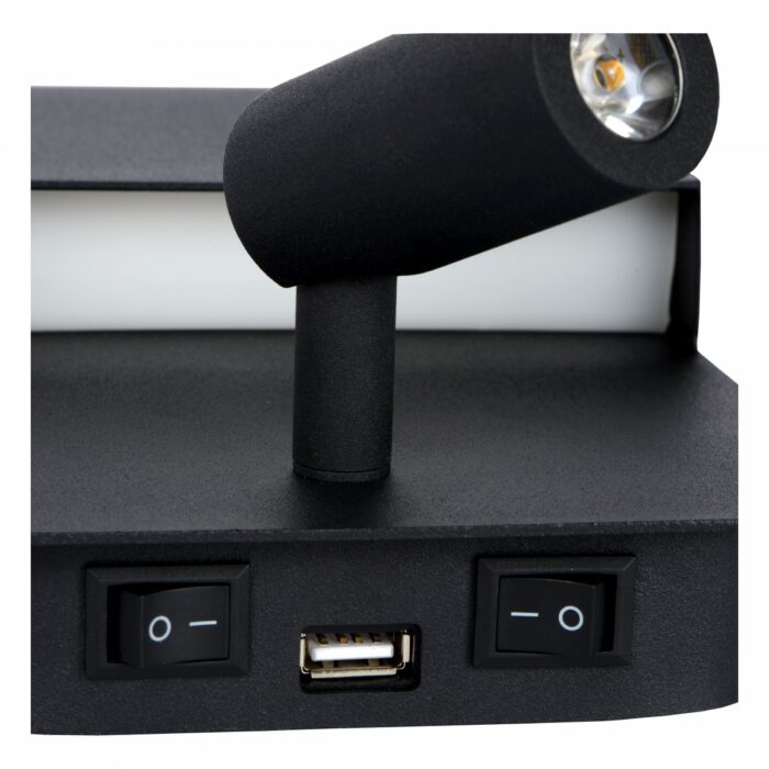 Lucide 79200/08/30 LED nástěnné svítidlo s USB portem Boxer 1x5W + 1x3W | 600lm | 3000K - lucide 79200 08 30 led nastenne svitidlo boxer 1x5w 3000k 3 - 5