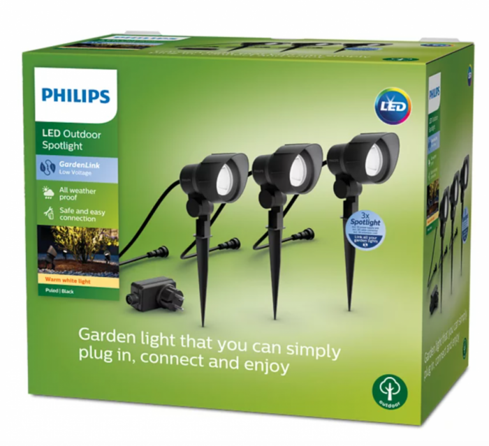Philips 8719514477353 zahradní nástěnné svítidlo GardenLink 3x24W | 1800lm | 2700K | IP44 - sada 3ks, k zapíchnutí, černá - 8719514477353 3 - 4