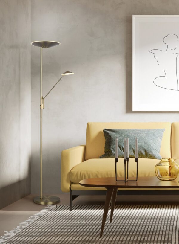 Trio 425610204 Brantford LED Stmívatelná stojací lampa | Variabilní | Barevný kov | Mosaz | 30W