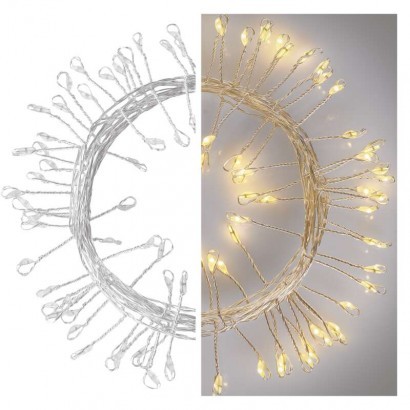 Emos D3FW01 vánoční nano řetěz 2,4m 100 LED | 0,9W | 3xAA - ježek, časovač, teplá bílá, stříbrná
