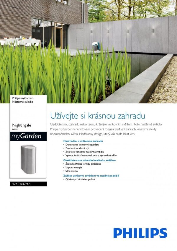 Philips 17102/47/PN Nightingale Nástěnné venkovní světlo | GU10 | Kov | Nerez