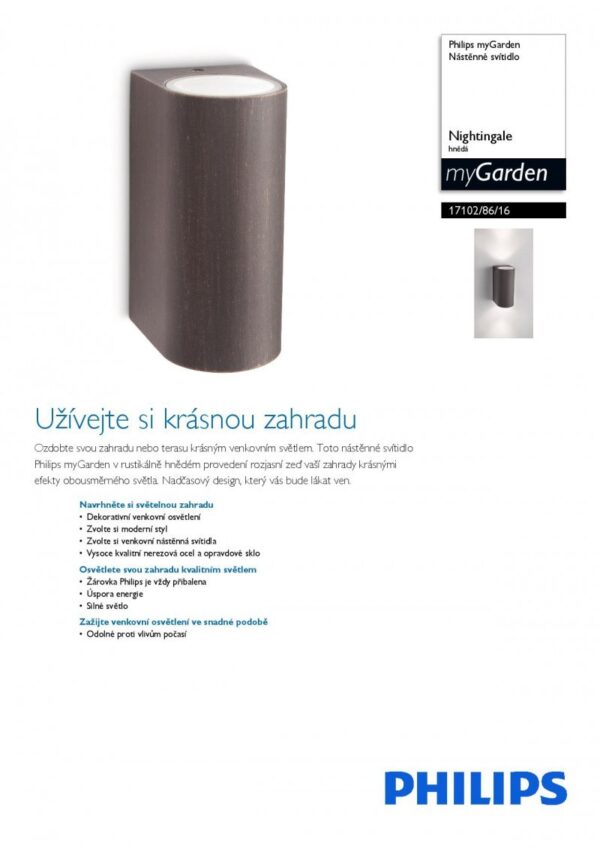 Philips 17102/86/PN Nightingale Nástěnné venkovní světlo | GU10