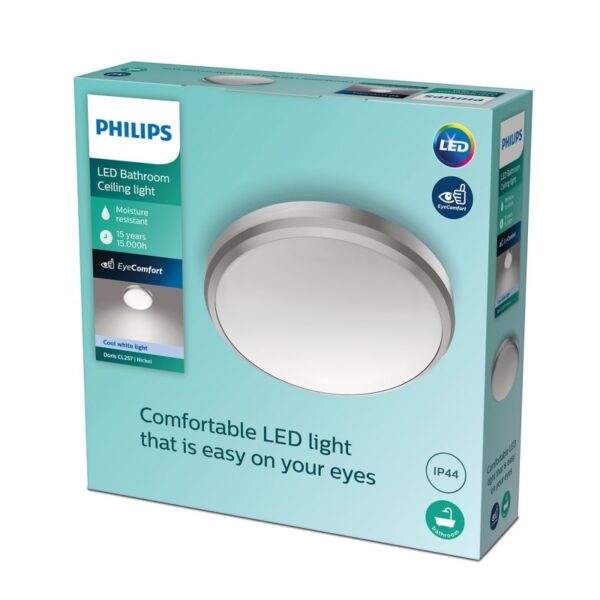 Philips 8718699758820 Doris LED Koupelnové stropní svítidlo | Teplá bílá | Kov | Nikl | 6W