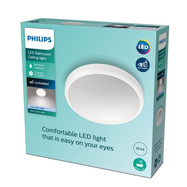 Philips 8718699758882 Doris LED Koupelnové stropní svítidlo | Teplá bílá | Bílá | 17W