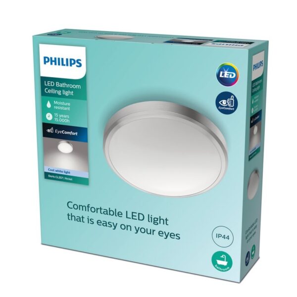 Philips 8718699758943 Doris LED Koupelnové stropní svítidlo | Přírodní bílá | Kov | Nikl | 17W