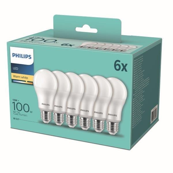 Philips 8718699775568 LED žárovka | Teplá bílá | Bílá | 6x13W