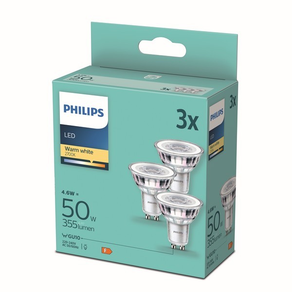 Philips 8718699777913 LED sada žárovek GU10 | Teplá bílá | 3x4,6W