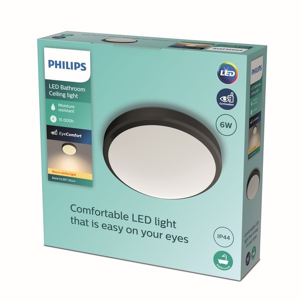 Philips 8719514326583 Doris LED stropní svítidlo | Teplá bílá | Černá | 6W