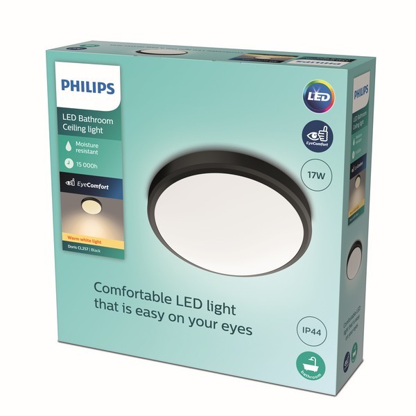 Philips 8719514326606 Doris LED stropní svítidlo | Teplá bílá | Černá | 17W