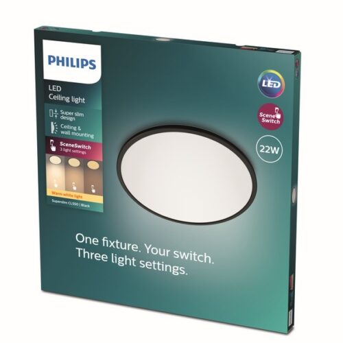Philips 8719514327085 Super Slim LED stropní svítidlo | Teplá bílá | Černá | 22W