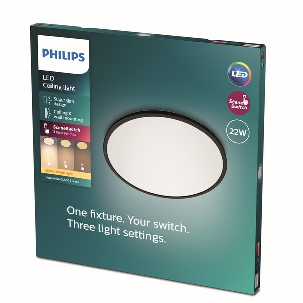 Philips 8719514327085 Super Slim LED stropní svítidlo | Teplá bílá | Černá | 22W
