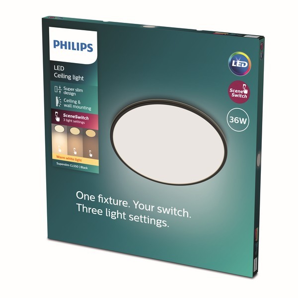 Philips 8719514327160 Super Slim LED stropní svítidlo | Teplá bílá | Černá | 36W