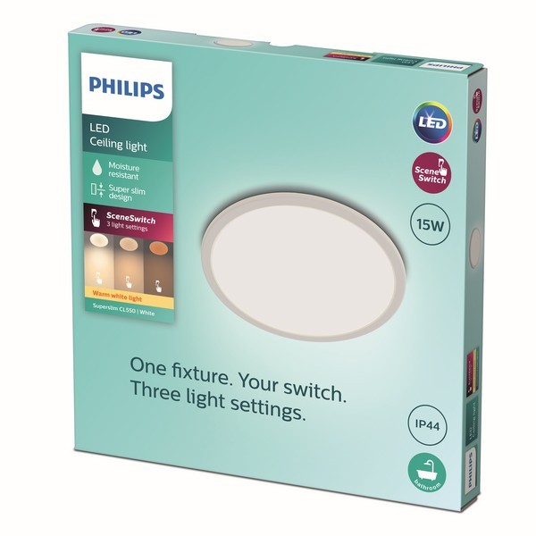 Philips 8719514327184 Super Slim LED stropní svítidlo | Teplá bílá | Bílá | 15W
