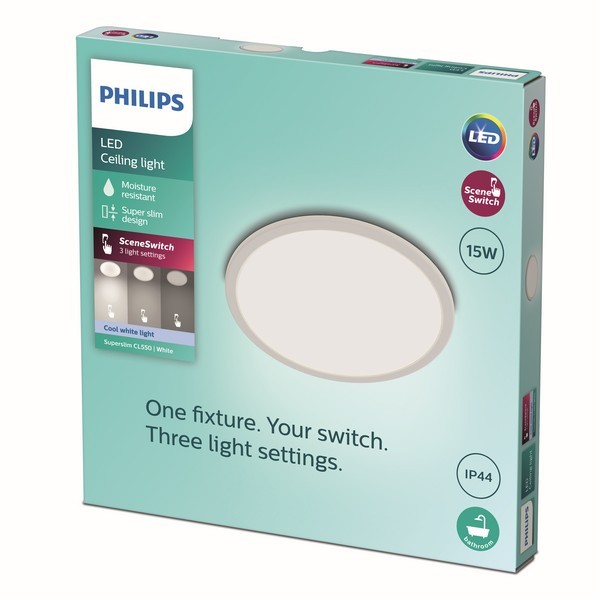 Philips 8719514327221 Super Slim LED stropní svítidlo | Teplá bílá | Bílá | 15W