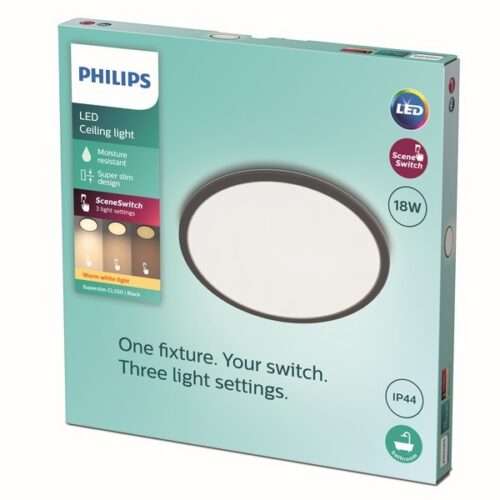 Philips 8719514327283 Super Slim LED stropní svítidlo | Teplá bílá | Černá | 18W