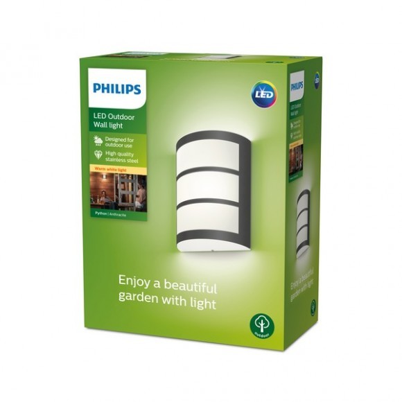 Philips 8719514417595 Python LED Nástěnné venkovní světlo | Teplá bílá | Černá | 6W