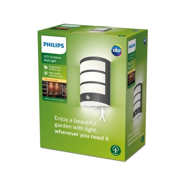 Philips 8719514417656 Python LED Nástěnné venkovní světlo | Teplá bílá | Černá | 6W