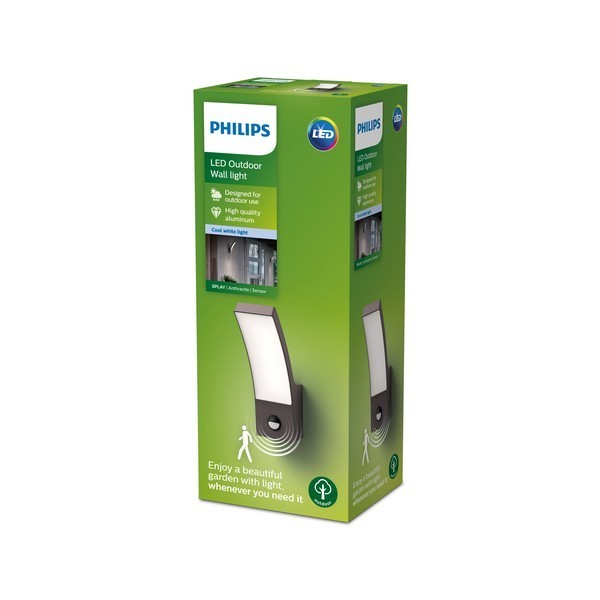 Philips 8719514417731 Splay LED Nástěnné venkovní světlo | Teplá bílá | Černá | 12W