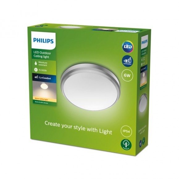 Philips 8719514417854 Doris LED Stropní venkovní světlo | Teplá bílá | Kov | Nikl | 6W