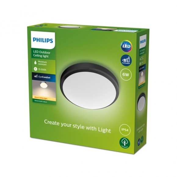 Philips 8719514417878 Doris LED Stropní venkovní světlo | Teplá bílá | Černá | 6W