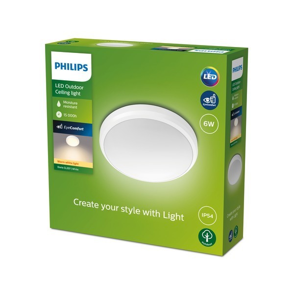 Philips 8719514417915 Doris LED Stropní venkovní světlo | Teplá bílá | Bílá | 6W