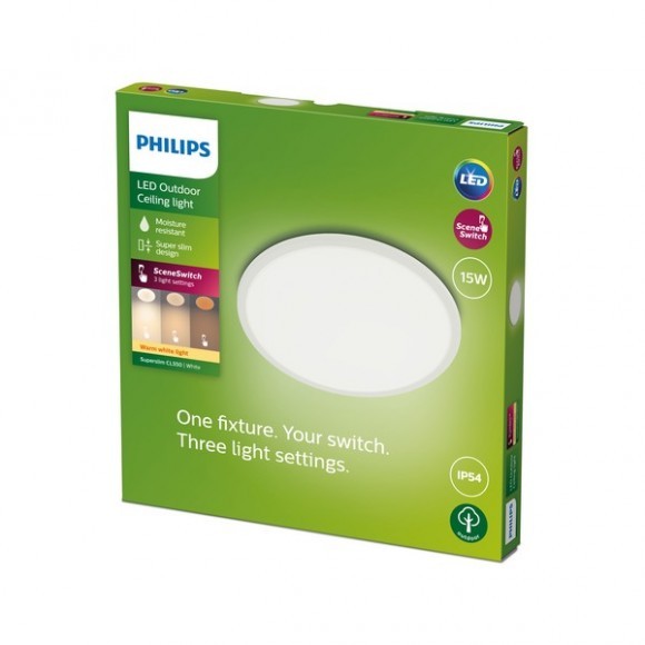 Philips 8719514417953 Superslim LED Stropní venkovní světlo | Teplá bílá | Bílá | 15W
