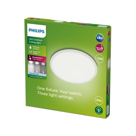 Philips 8719514417991 Superslim LED Stropní venkovní světlo | Teplá bílá | Bílá | 15W
