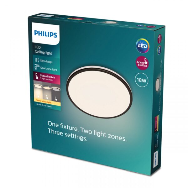 Philips 8719514431928 Ozziet LED stropní svítidlo | Teplá bílá | 18W | Černá