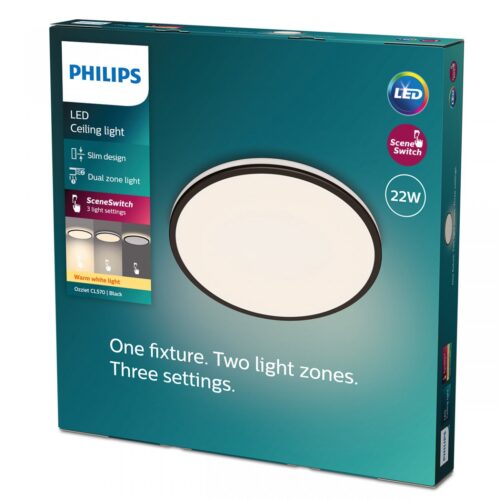 Philips 8719514432000 Ozziet LED stropní svítidlo | Teplá bílá | 22W | Černá