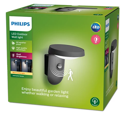 Philips 8719514476837 Tyla LED Nástěnné venkovní světlo | Teplá bílá | Černá | 9W