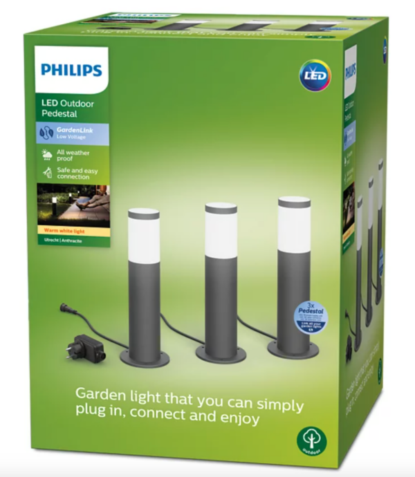 Philips 8719514477377 Gardenlink LED Zahradní sloupkové světlo | Teplá bílá | Černá | 3x24W