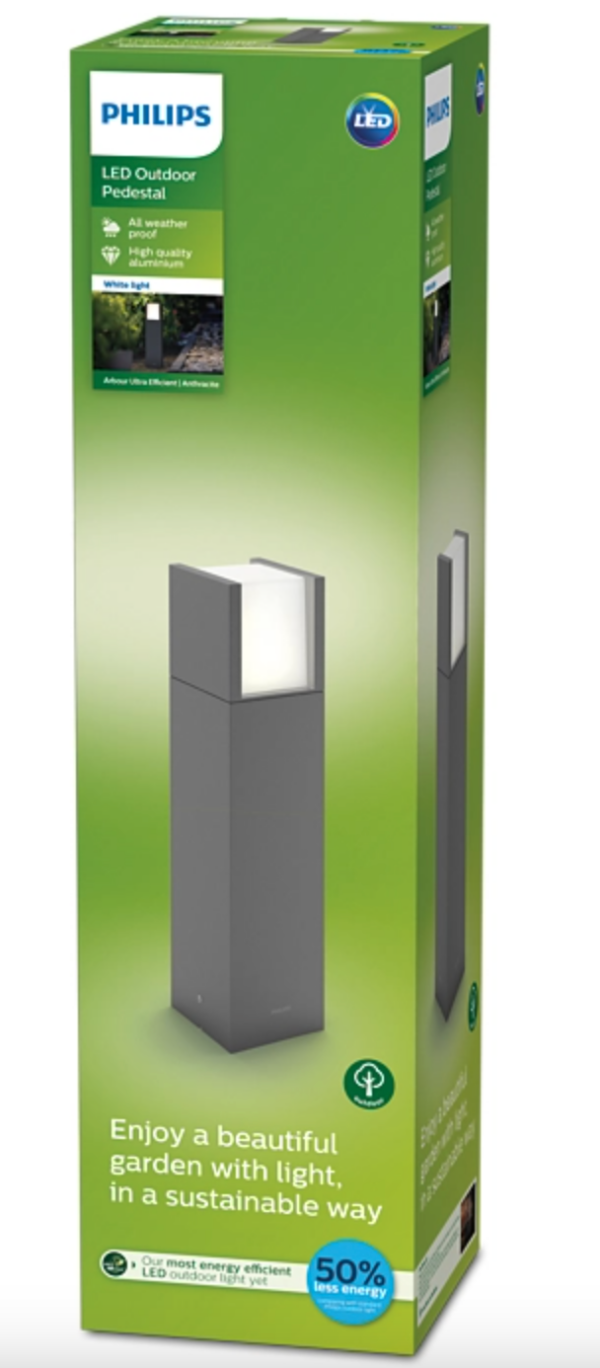 Philips 8719514490246 Arbour LED Zahradní sloupkové světlo | Teplá bílá | Černá | 3,8W