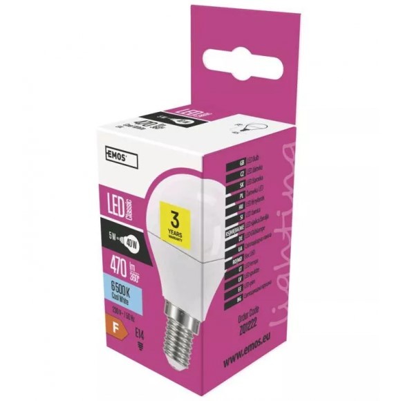 EMOS ZQ1222 Globe Mini LED žárovka E14 | Studená bílá | Bílá | 5W