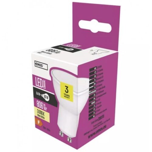EMOS ZQ8370 Classic LED žárovka GU10 | Teplá bílá | Bílá | 8,4W