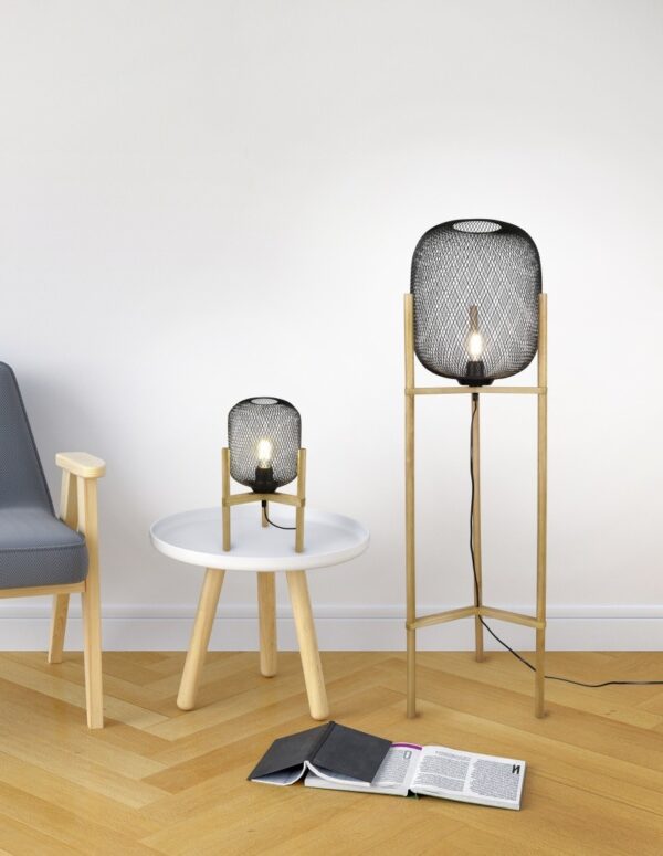 Trio R40561032 Calimero Dřevěná stojací lampa | E27 | Černá