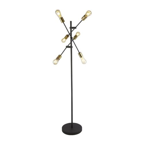 Searchlight 9600EU8076-6BK Stojací lampa | E27 | Barevný kov | Černá | Mosaz
