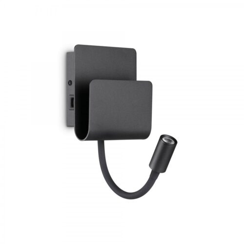 Ideal lux 237930 Probeusb LED Nástěnní svítidlo s vypínačem | Teplá bílá | 9W | Černá
