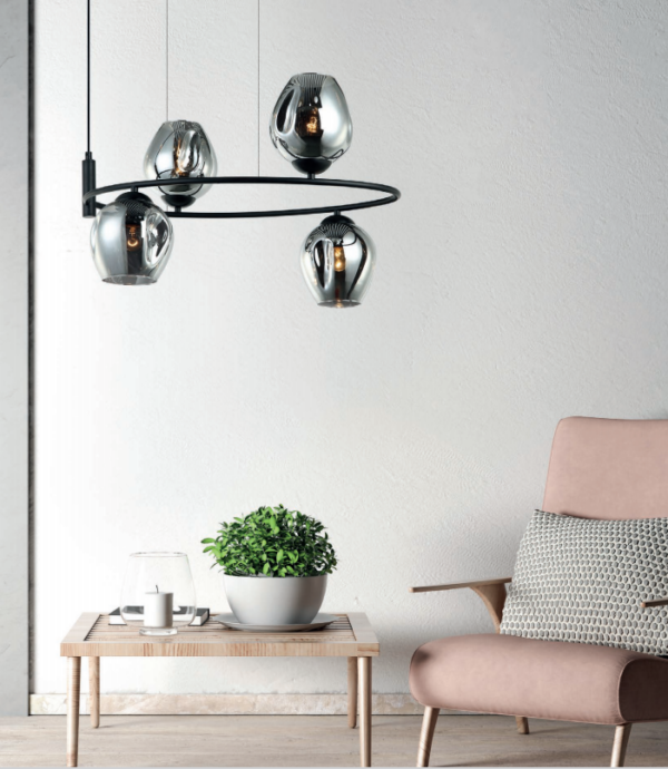 Italux 5900644439820 Skleněný lustr | E27 | Šedá