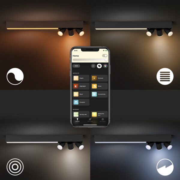 Philips Hue 50609/30/P7 Smart LED Přisazený lustr | RGB | Variabilní | Černá | 3x5,7W