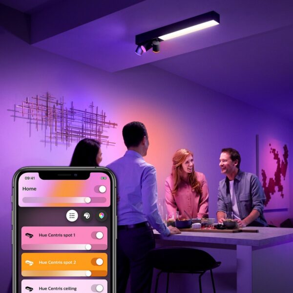 Philips Hue 50609/30/P7 Smart LED Přisazený lustr | RGB | Variabilní | Černá | 3x5,7W