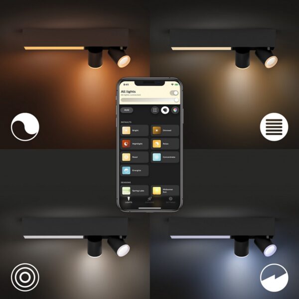 Philips Hue 50610/30/P7 Smart LED Přisazený lustr | RGB | Variabilní | Černá | 2x5,7W