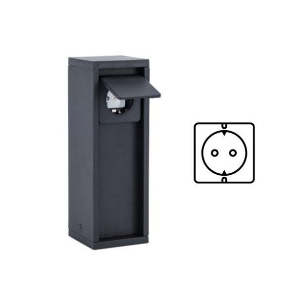 Lutec 9702203012 Mains Zahradní zásuvkový sloupek | Černá | zásuvka schuko