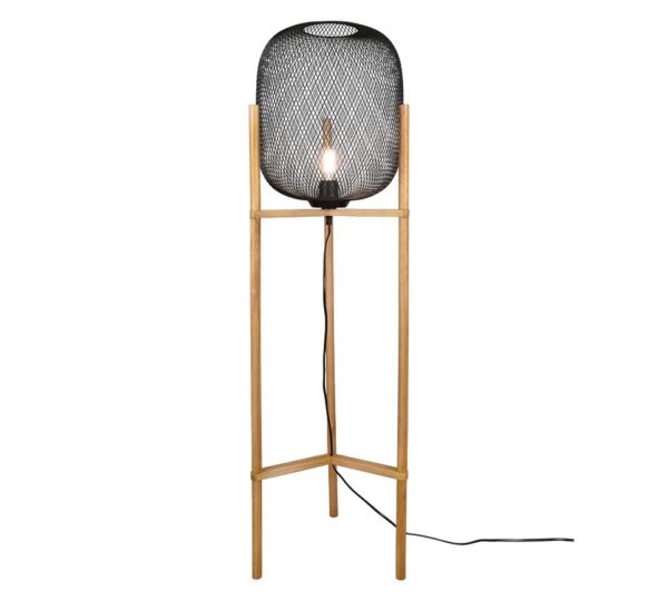 Trio R40561032 Calimero Dřevěná stojací lampa | E27 | Černá