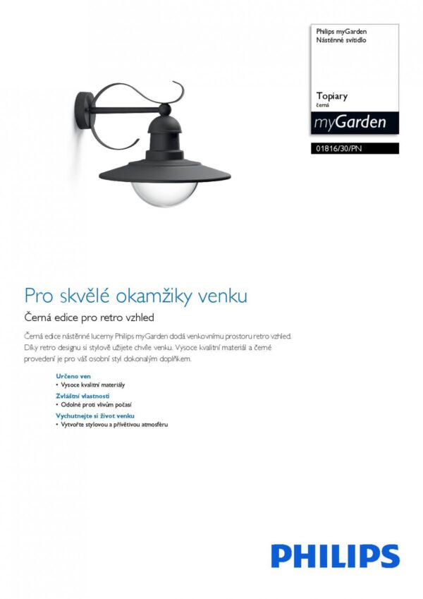 Philips 01816/30/PN Palermo Nástěnné venkovní světlo | E27 | Černá