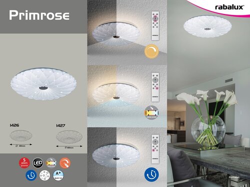 Rabalux 1427 Primrose LED Stropní svítidlo s ovladačem | Variabilní | Stmívatelné | 7,2W | Bílá