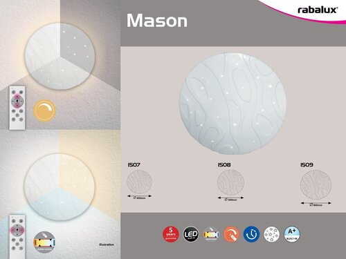 Rabalux 1507 Mason LED Stropní svítidlo s ovladačem | Variabilní | Stmívatelné | 24W | Bílá