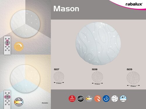 Rabalux 1508 Mason LED Stropní svítidlo s ovladačem | Variabilní | Stmívatelné | 50W | Bílá